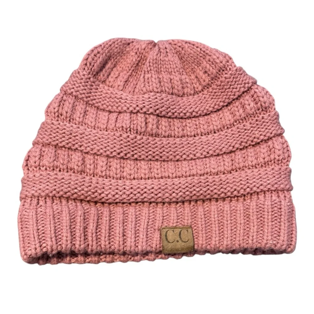 C.C. Slouchy Thick Warm Knit Cap Beanie Dusty Rose Soft Chunky Knit